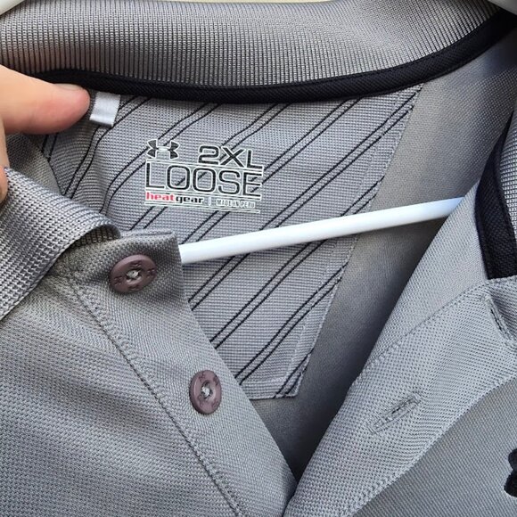UA Under Armouur 2XL Heat Geat Polo Shirt Gray - Logo on Back and Front - - Picture 3 of 10